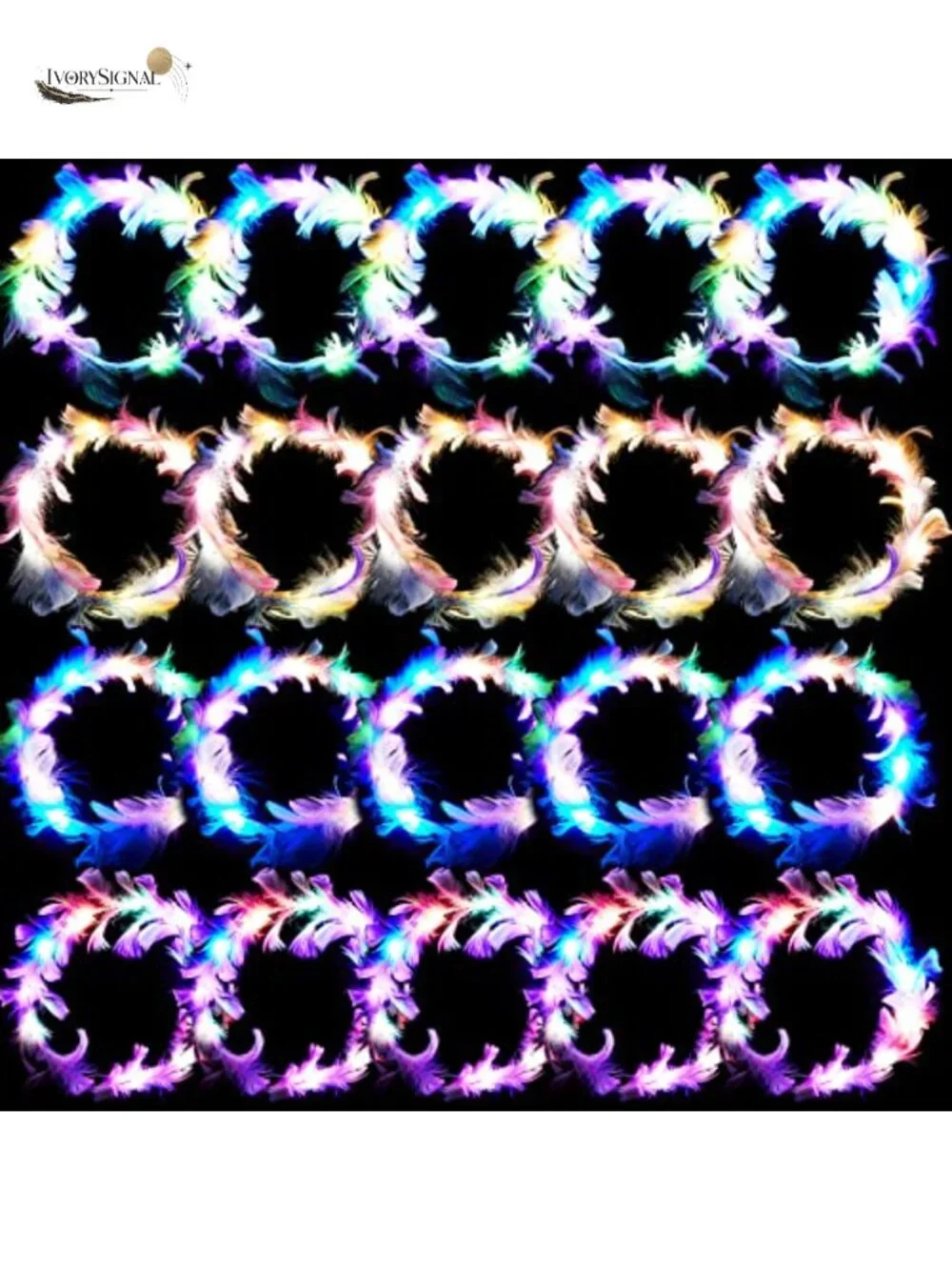 20 LED Feather Crown Headbands Wedding Party Hair Accessories
